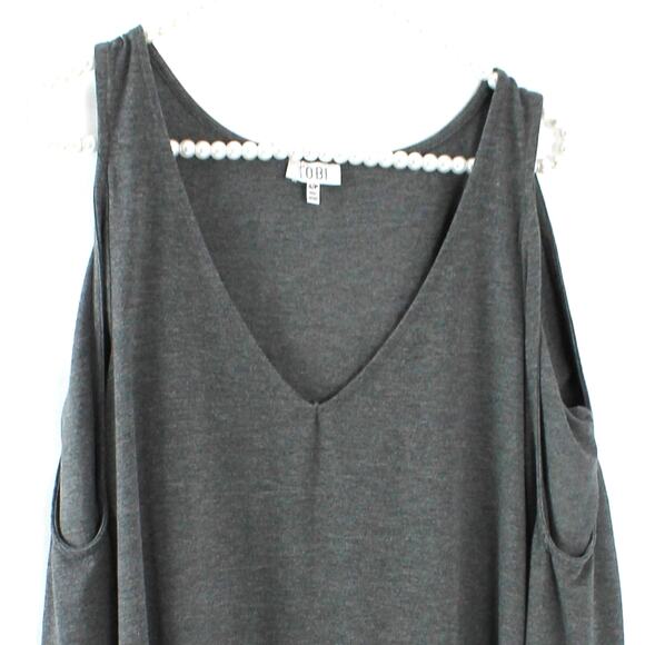 Tobi Women's Gray Midi Dress Cold Shoulder V-Neck Jersey Rayon Blend Size Small - Picture 3 of 6
